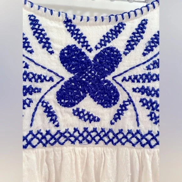 Stunning Urban Outfitters Mama Mia Embroidered white and blue lined dress - Picture 3 of 9